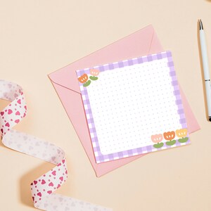 4 Designs Tulips Theme Printable Notepad 3x3 Inch Digital Download Memo ...