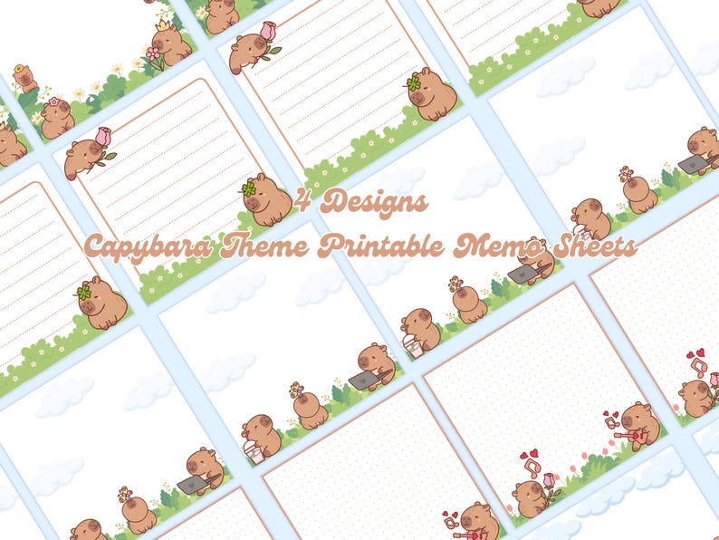 4 Designs Capybara Theme Printable Notepad 3x3 Inch Digital Download ...