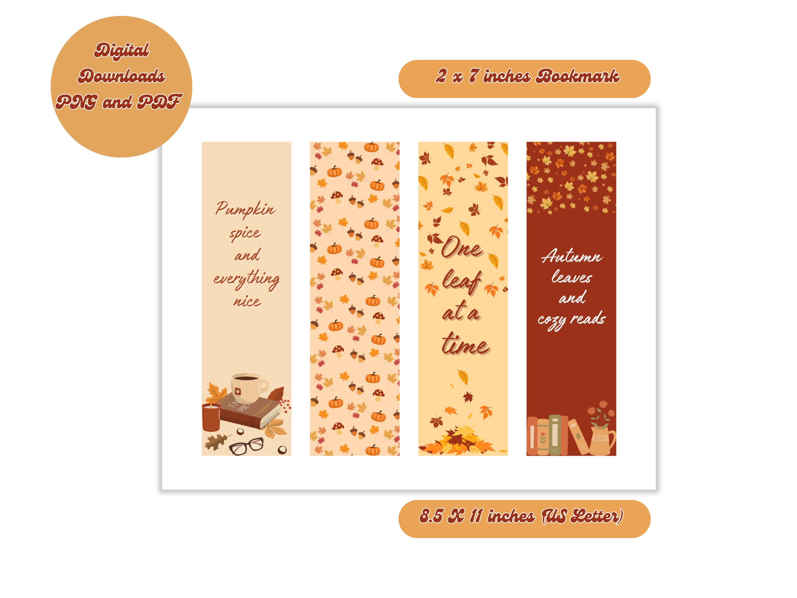 4 Designs Autumn Fall Printable Bookmark Digital Bookmark Download PNG ...