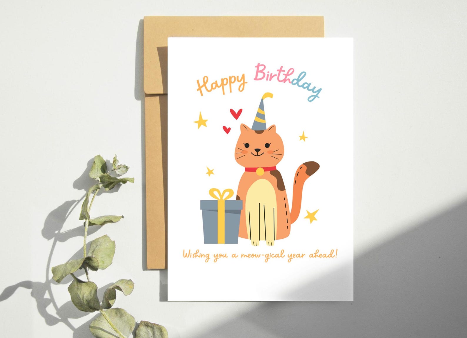 Cat Birthday Greeting Card Printable Happy Birthday 5x7 Inch DIY Card ...