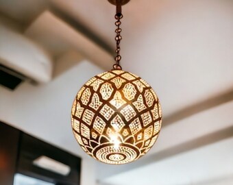 Pendant Light Moroccan Brass Chandelier, Ball Brass Lampshade, Moroccan pendant light, Moroccan-inspired Brass Chandelier,  Moroccan Lamp