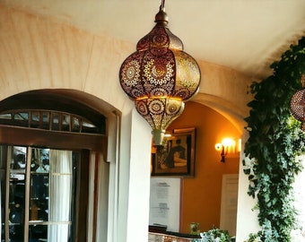 Marokkaanse plafondhanger, Marokkaanse koperen kroonluchterverlichting, Marokkaanse hanglamp, Marokkaanse lampenkap, Marokkaanse verlichting, Plafondarmatuur