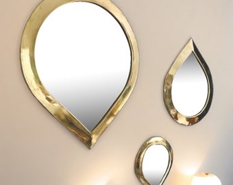 Espejo de pared de gota de lluvia de latón, espejo de pared de latón, espejo de lágrima, espejo de pared único, espejo de pared elegante, decoración del hogar, accesorio de pared