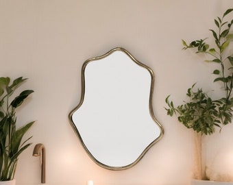 Irregular Mirror, Moroccan Handmade Brass Mirror, Hand Mirror, Unique Gift, Wall Mirror, asymmetrical mirror, Bathroom Mirror, vanity mirror