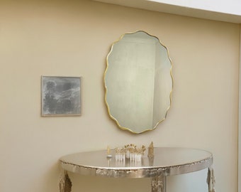 Oval Brass Mirror, Asymmetrical Shape Mirror, Irregular Mirror - Modern Decorative Mirror for Hallway, Bathroom Mirror Home Decor