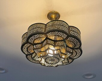 Moroccan Lamp, Moroccan Pendant Light, hanging lamp in golden brass, Moroccan brass ceiling light, bronze chandelier light