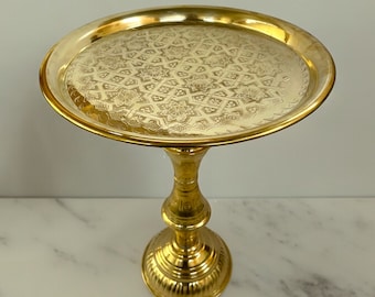 Moroccan Brass Table, Brass Tea table, handmade table, Boho coffee table, large brass tray, Moroccan coffee table tray, Vintage Brass Table