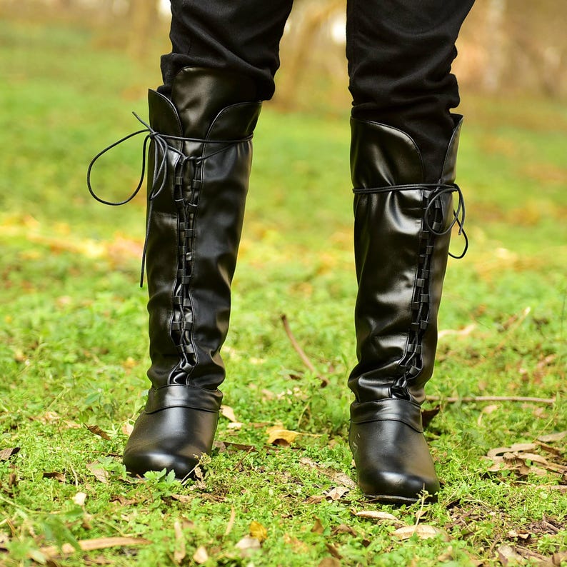 Renaissance Faire Männer Frauen Wikinger Schuhe, Mittelalter Fantasy Stiefel, Vintage Steampunk Piraten Stiefel, Ren Faire Mittelalter LARP Kleidung Kostüm Bild 9