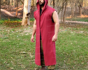 Ren Faire Men Viking Tabard, Medieval Pirate Surcoat, Celtic Steampunk Knight Cloak, Renaissance Faire Medieval Vest, Fantasy LARP Outfits