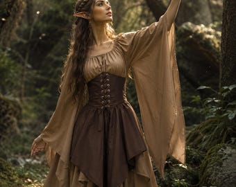 Wirtshaus Hexe Fantasy Kleid, Elfen Cottagecore Renaissance Kleid, Mittelalter Fair Celestial Ren Faire Kostüme, Dark Fantasy Wikinger Hexenkleid