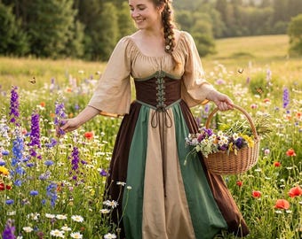 Mittelalterliches Cosplay Korsett Kleid, Fantasy Celestial Pagan Hochzeitskleid, Cottagecore Wirtshaus Kleid, Fee Hexe Ren Faire Cosplay Kostüme