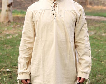 Medieval Larp Fantasy Tunic, Ren Faire Mens Viking Costume, Celtic Summer Pirate Shirt, Renaissance Faire Festive Viking Costume