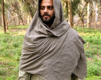 Viking Hooded Mens Scarf, Renaissance Fair Medieval Shawl, Pirate Shoulder Wrap, Fantasy LARP Outfit, Ren Faire Historical Clothing