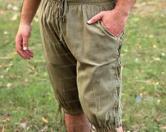 Renaissance Pirate Shorts, Viking Medieval Men Breeches, Renfaire Steampunk Fantasy Pants, Mens LARP Viking Shorts, Historical Clothing