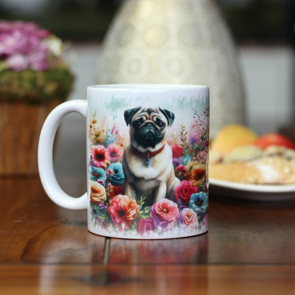 Farbenfrohe Tasse mit Hundemotiv mit Mops: Einzigartiges Hunde Design für tierische Genussmomente!