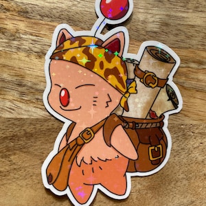 Puede incluir: Un personaje de dibujos animados rosa y marrón con una nariz roja y un pañuelo amarillo con manchas marrones. El personaje lleva una bolsa marrón con un rollo enrollado en la parte superior. El personaje tiene una bola roja en la parte superior de su cabeza.