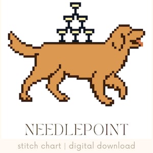 Golden Retriever-champagnetoren | Borduurpatronen Digitale download voor canvas 13 mesh