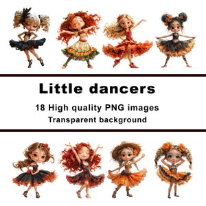 Cute little dancers, 18 digital girls bundle clipart, PNG transparent background, commercial use