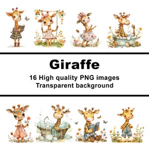 Baby giraffe nursery clipart png, giraffe baby clipart, 16 PNG files, transparent background, commercial use