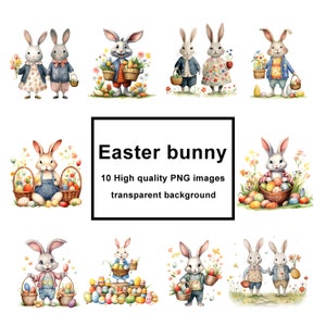 Easter bunny, Easter eggs, 10 digital clip art, PNG transparent background, commercial use