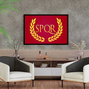 Roman Empire Canvas, SPQR Picture, Flag Wall Art, History Themed Canvas, Ancient Rome Decor, Red Canvas, Gift For Him, Julius Caesar Theme Black Framed Canvas
