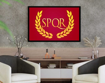 Roman Empire Canvas, SPQR Picture, Flag Wall Art, History Themed Canvas, Ancient Rome Decor, Red Canvas,  Gift For Him, Julius Caesar Theme