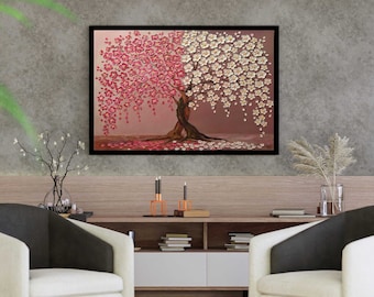 Sakura Tree Canvas, Cherry Blossom Canvas, Wall Decor, Tree Wall Art, Pink And White Decor, Home Decor, Gift For, Cool Gift, Wall Hangings