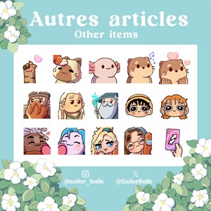 May include: A grid of 16 colorful cartoon character illustrations. The characters are a variety of animals, people, and mythical creatures. The title "Autres articles" and "Other items" are at the top of the grid.