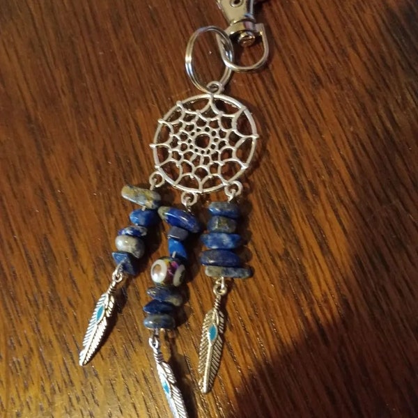 Dreamcatcher Keyring: Evil Eye, Sodalite Gemstone, Key Chain, Bag Charm, Semi Precious