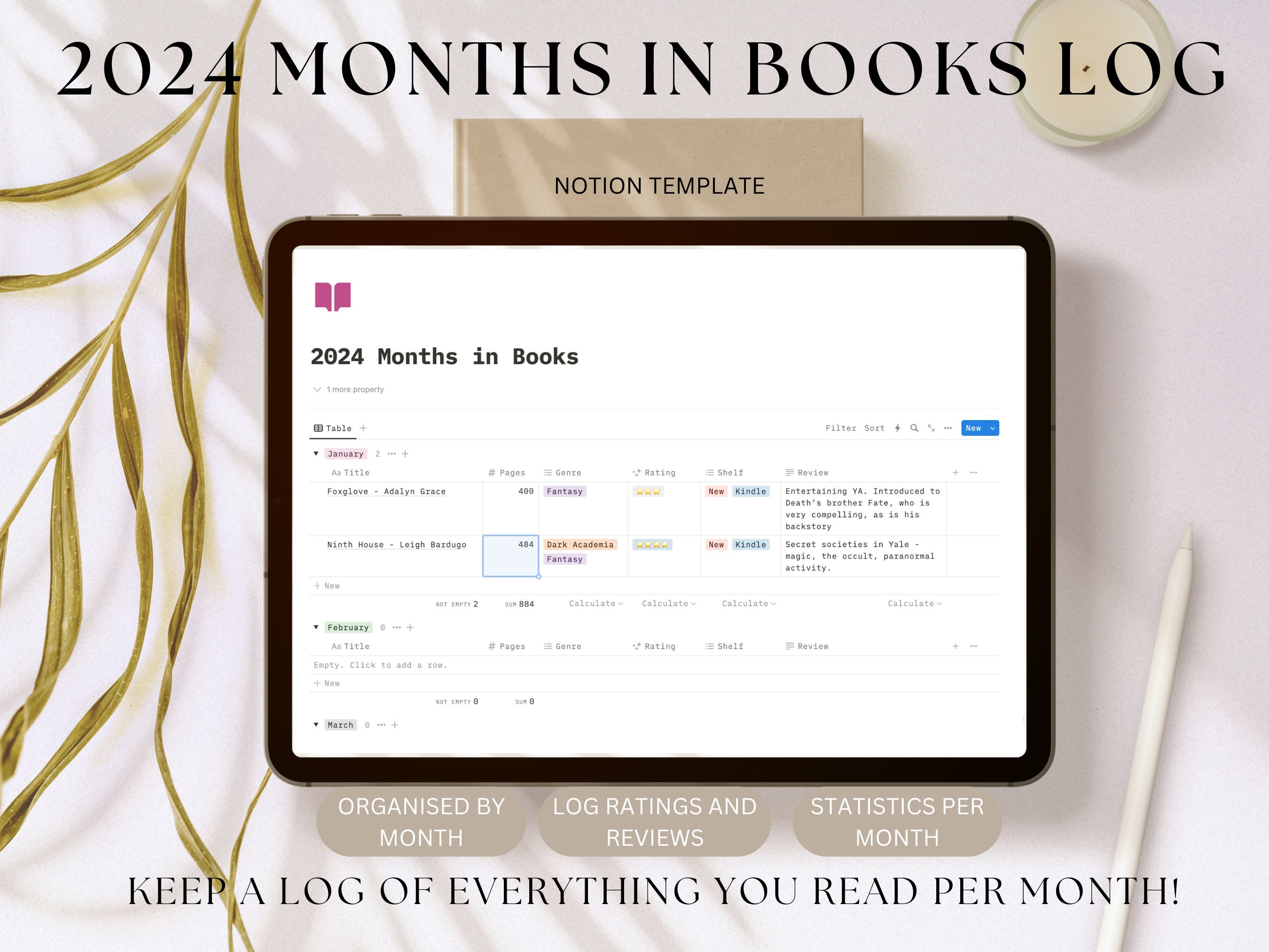Reading Tracker Monthly Hub Simple - Digital Bookshelf Notion Template ...