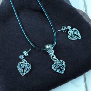 Heart Cross Necklace and earrings.