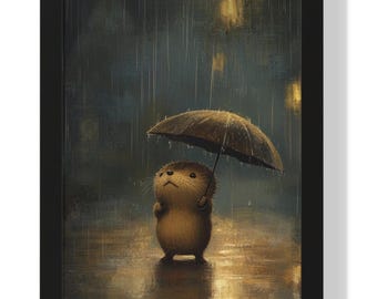 Gerahmter Otter Kunstdruck: Süßes Kinderzimmer Bild mit Regenschauer
