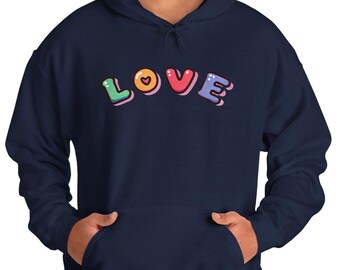 Rainbow Love Hoodie: Unisex Cotton-Blend Warm Pullover