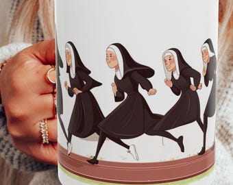 Monjas corriendo, taza de cerámica, tren de entrenamiento, (11oz, 15oz), correr, correr, correr, naturaleza, natur, religioso, religiosidad, hábitos saludables,