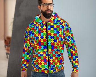 Autism awareness puzzle piece print Unisex Zip Hoodie (AOP)