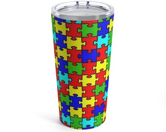 Autism awareness, puzzle piece print custom Tumbler 20oz