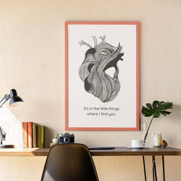 Anatomical Heart - Zentangle wall art, thoughtful artsy print, creative art design, inspiring wall decor, abstract art - Printed, UNFRAMED