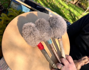 Custom Rabbit Fur (Vintage recycled) Drum beater.Choice of wood handle and binding