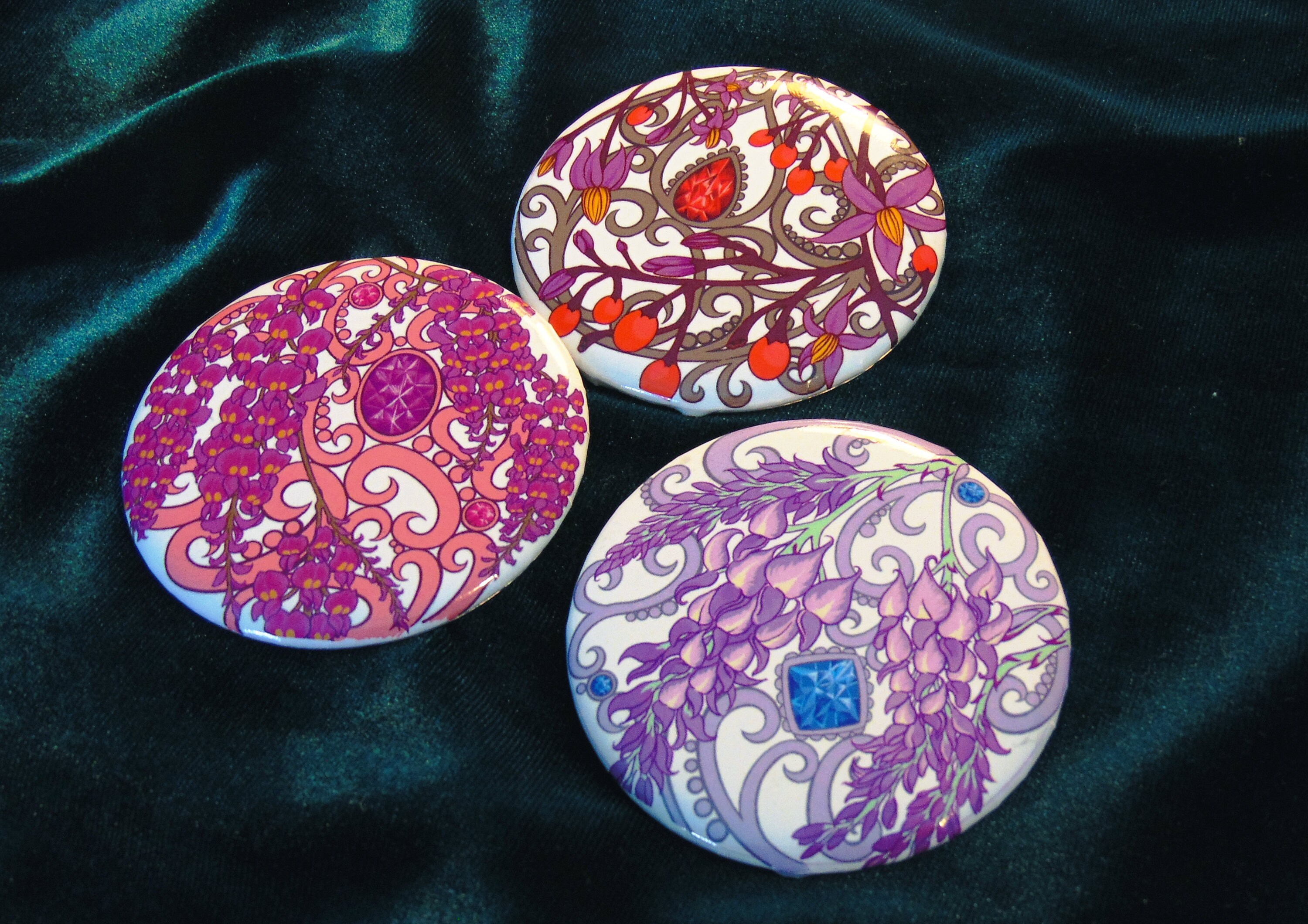 Bohemian Vines Pins - Beautiful Botanical Design Buttons - Flowering ...