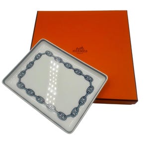 HERMES Ashtray Empty Pockets Porcelain White Blue Made in France