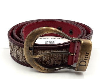 CHRISTIAN DIOR Women&#39;s Belt Luxury Vintage Leather Logo Christian Dior Paris 80 cm