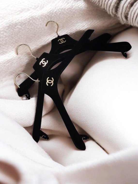 CHANEL Set of 3 Black Velvet Hangers for Suits Clothing CHANEL Set of 3 Black Velvet Hangers for Suits Clothing