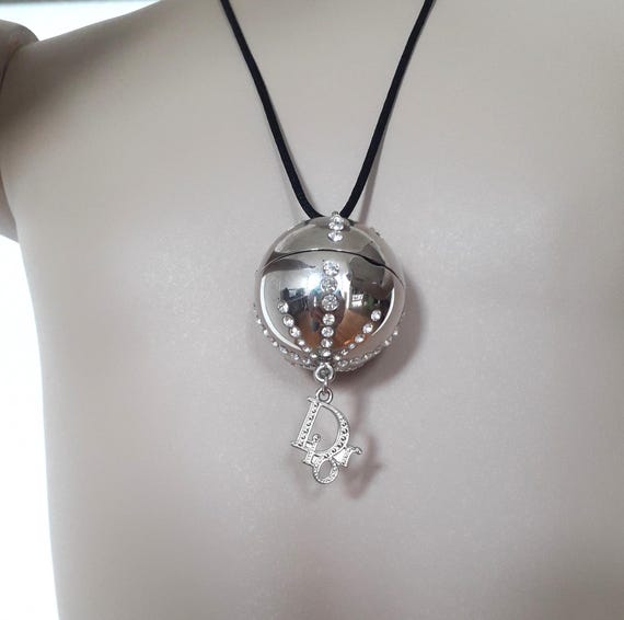 CHRISTIAN DIOR Pendant Necklace Ball Makeup Gloss Mirror Vintage 