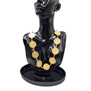 Moschino - Collier Pièces de Monnaie Métal Couleur Or Pour Femme Vintage (vue de face)