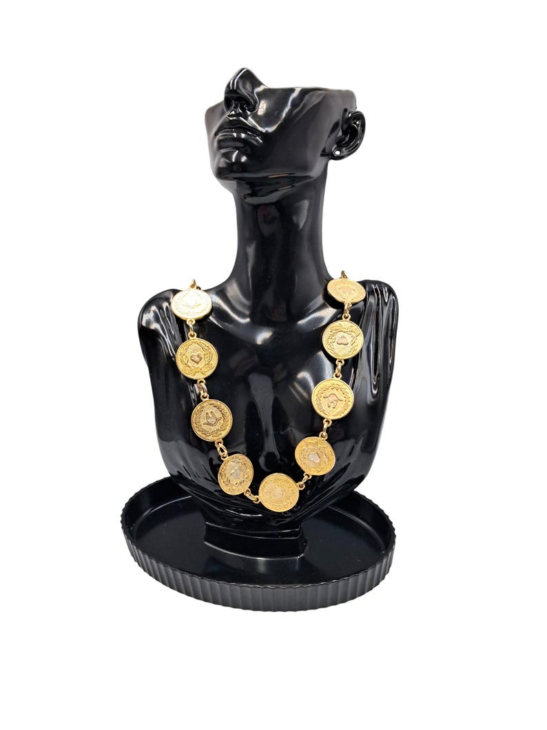 Moschino - Collier Pièces de Monnaie Métal Couleur Or Pour Femme Vintage (vue de face)