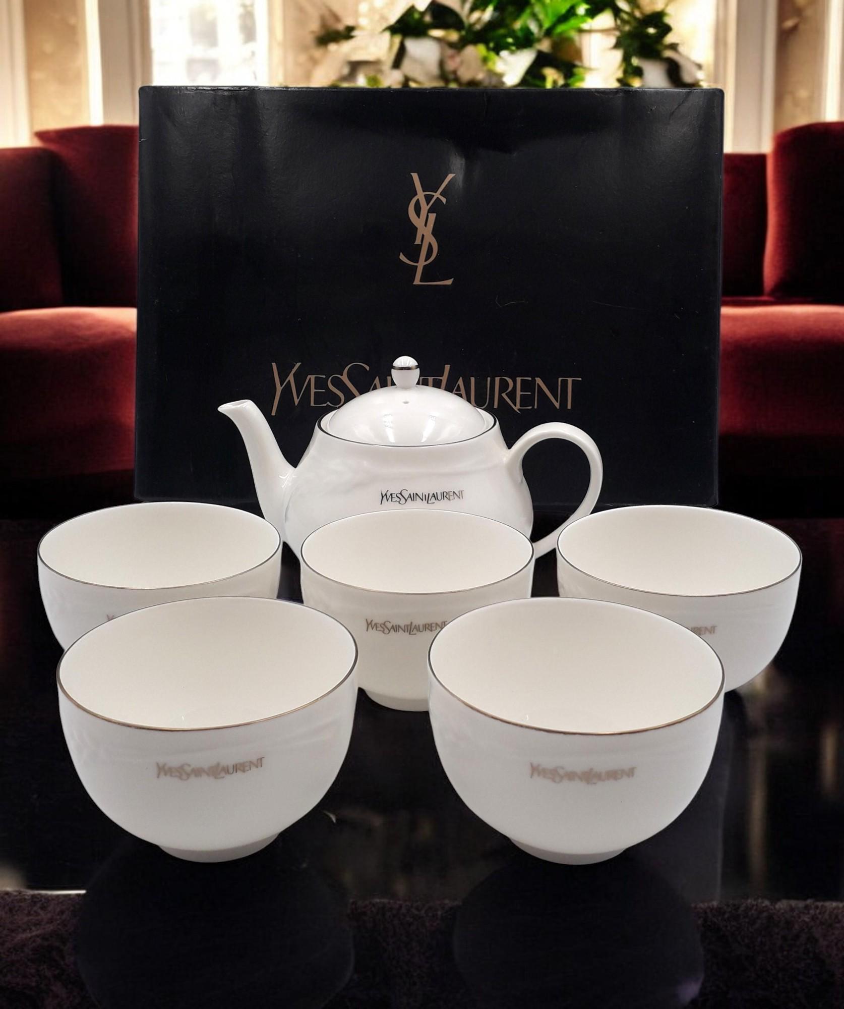 E-1 【希少・未使用】イヴ・サンローランティーセット ポット＆カップ6点セット YSL イヴ・サンローラン 高級ティーセット ヴィンテージ ティーポット