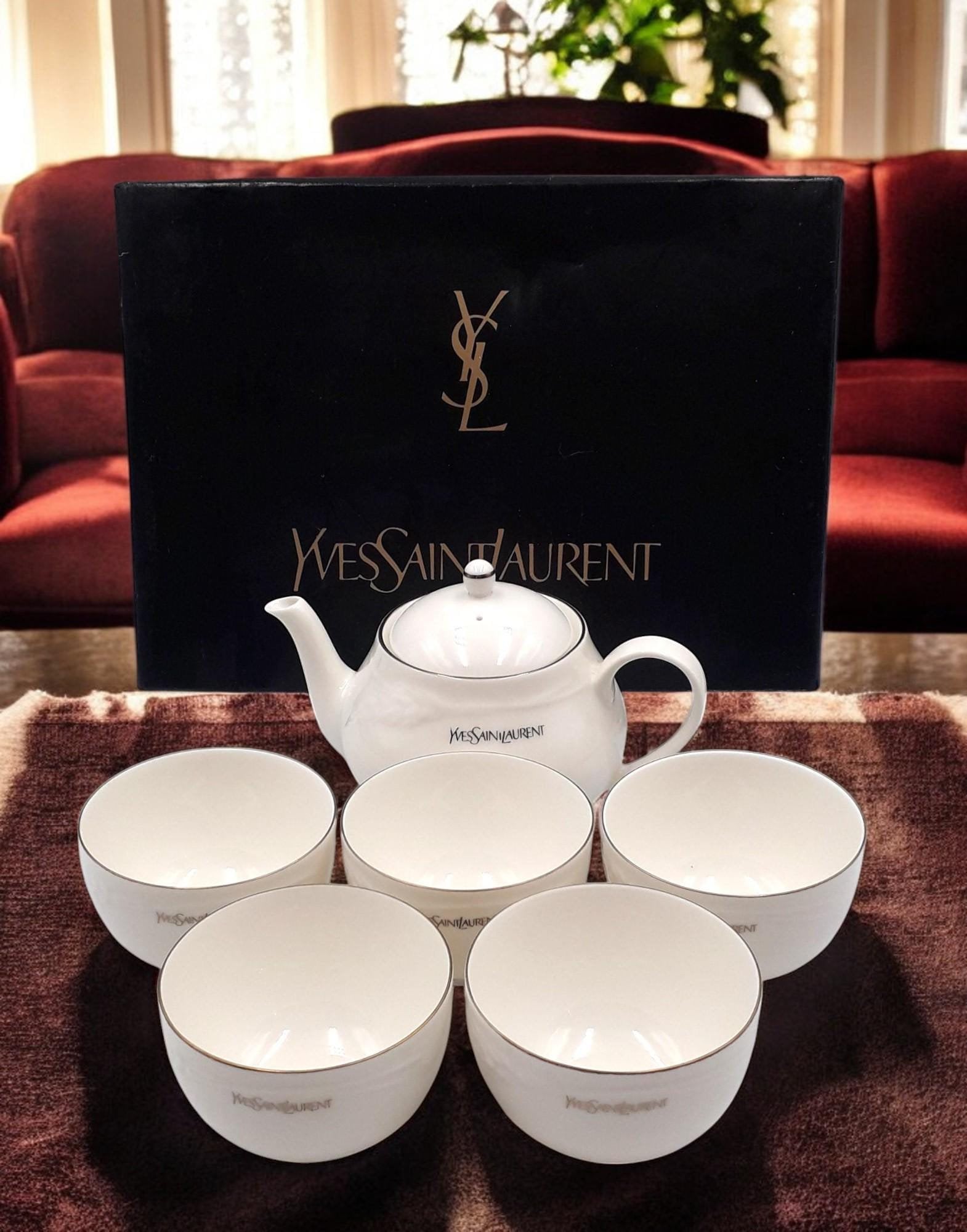 1980s Yves Saint Laurent フランス製　＋ポーチセット YSL Yves Saint-laurent Vintage Luxury Tea Set Teapot Cups