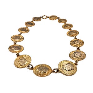 Moschino - Collier Pièces de Monnaie Métal Couleur Or Pour Femme Vintage (vue de face)