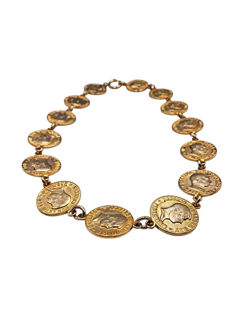 Moschino - Collier Pièces de Monnaie Métal Couleur Or Pour Femme Vintage (vue de face)