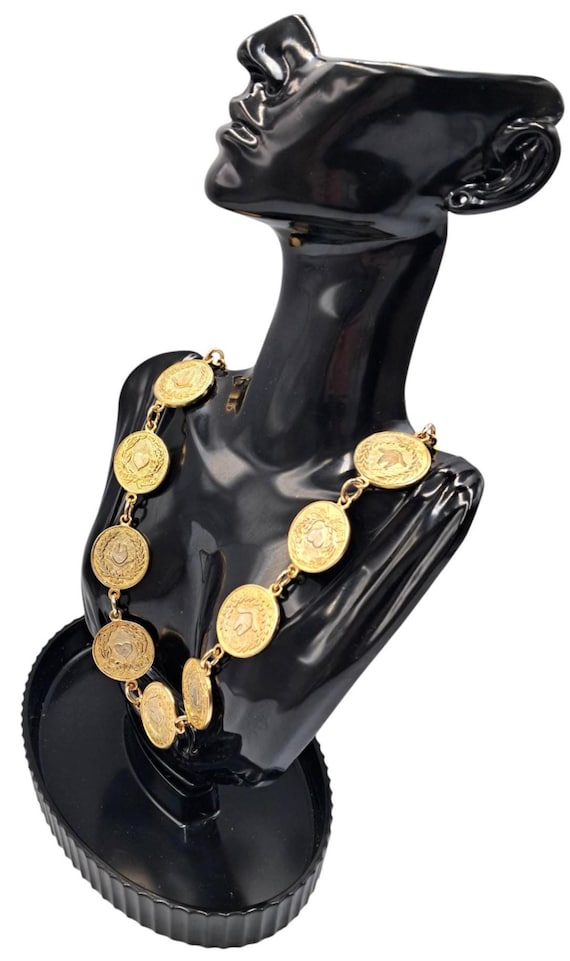 MOSCHINO - Collier Pièces de Monnaie Métal Couleur Or Pour Femme Vintage